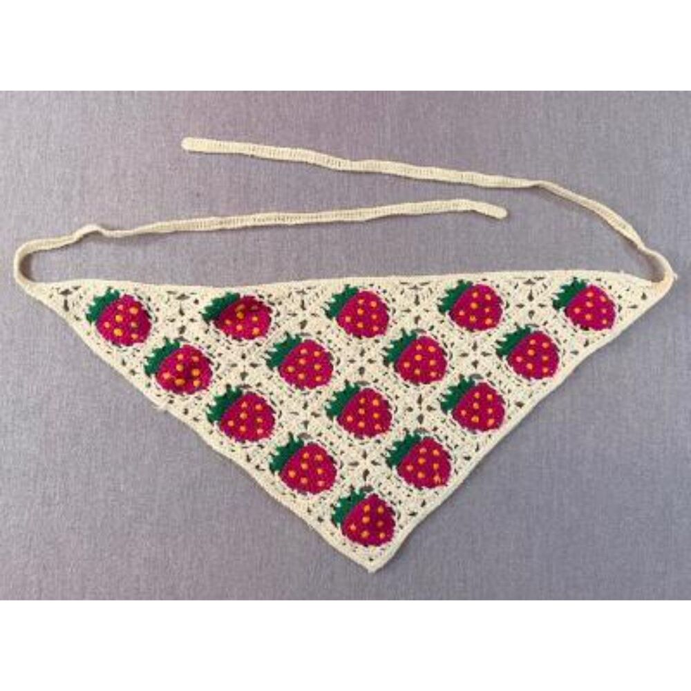 Crochet Strawberry Bandana Hair Scarf Cottagecore Granny Square Tie Kerchief